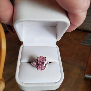 Zirconia Pink/White Topaz Silver Ring - Size 8.25